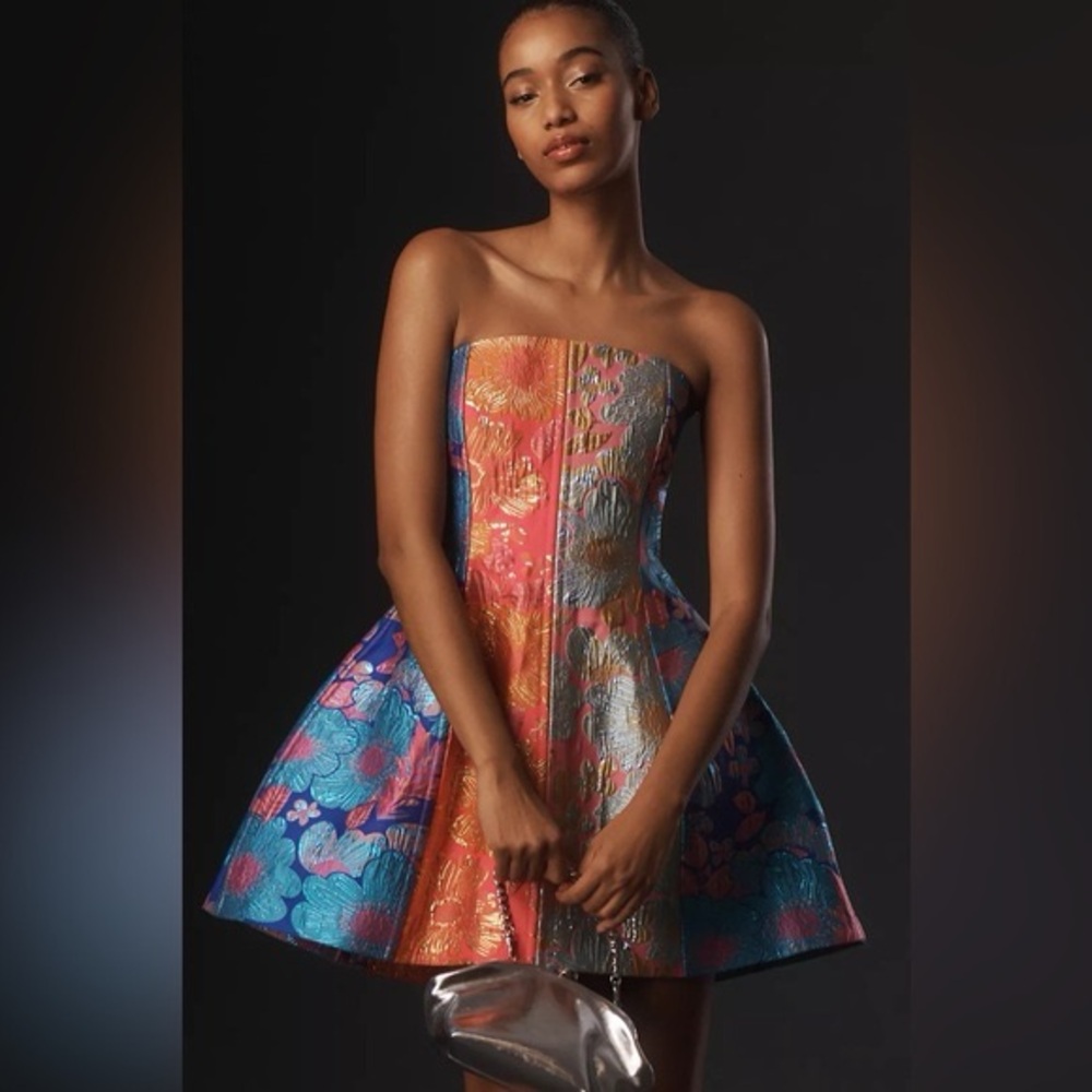 Anthropologie CeliaB Cosmic Strapless Fit & Flare Mini Dress S NWT